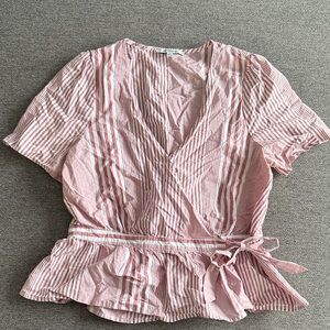 Madewell Pink Striped Wrapped Peplum Top